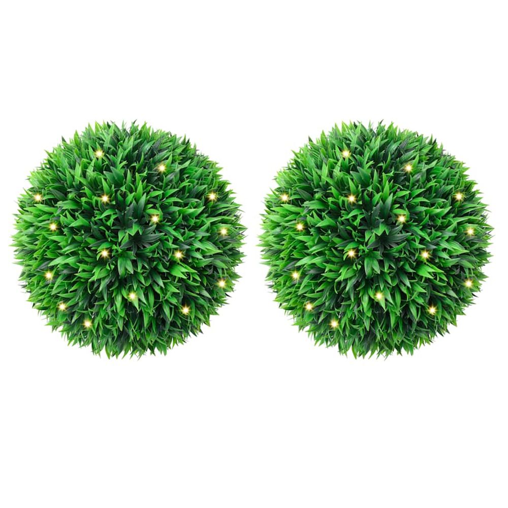 Boules de buis artificielles avec lumières led 2 pcs vert 38 cm