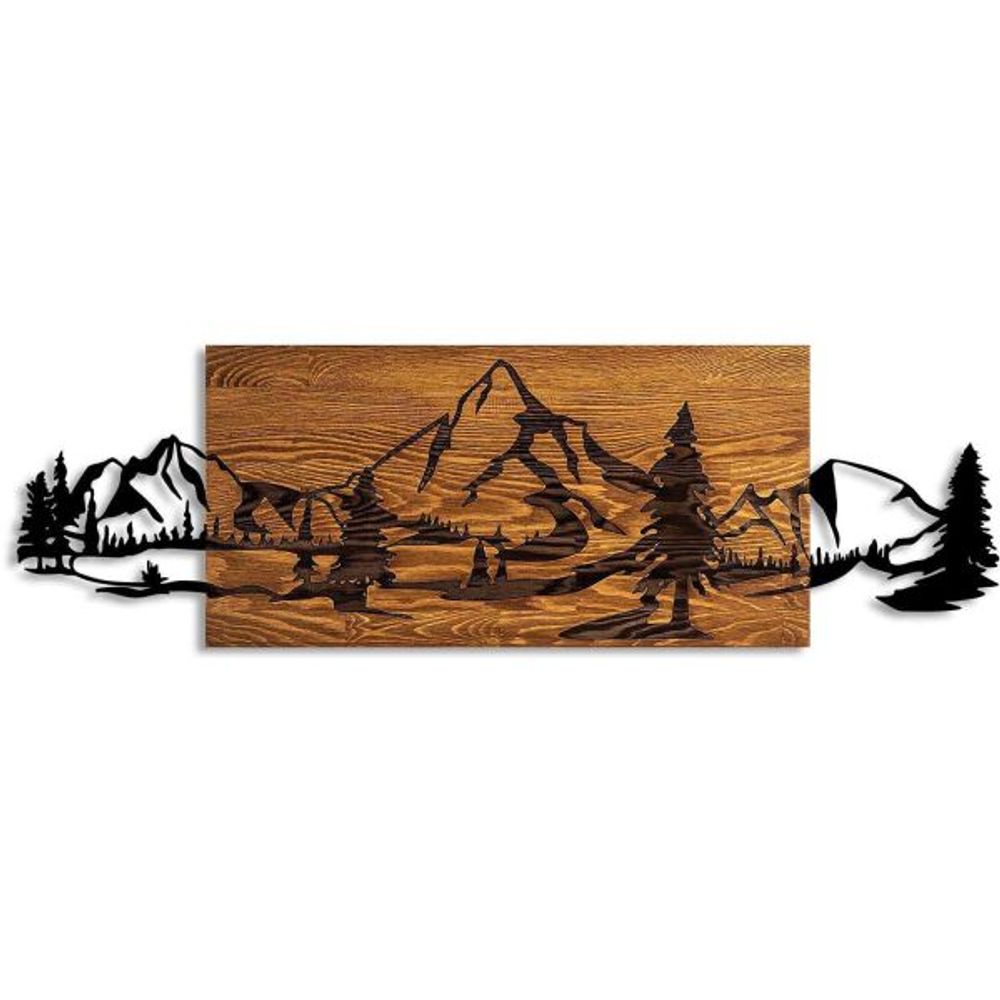 Décoration murale en bois et métal walnut montagnes