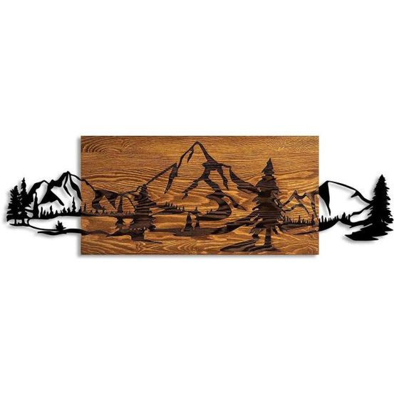 Décoration murale en bois et métal walnut montagnes