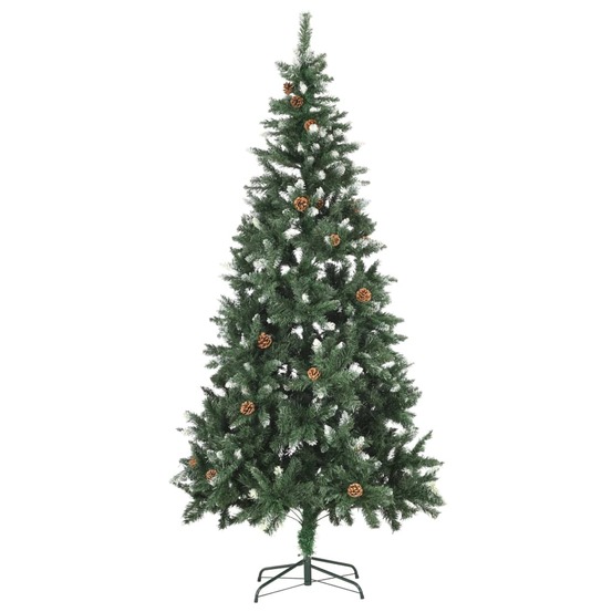 Sapin de noël avec pommes de pin et paillettes blanches 210 cm