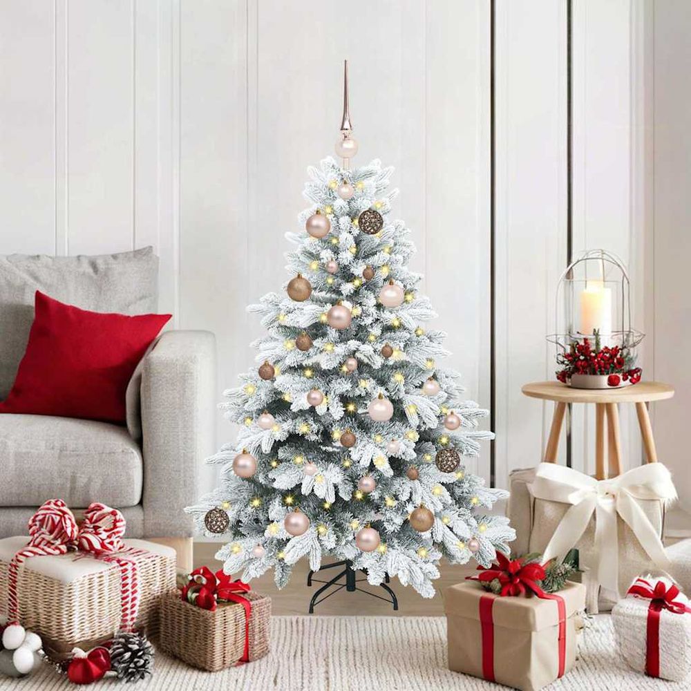 Sapin de noël artificiel 120 cm avec décorations, kit lumineux 150 led et boules incluses
