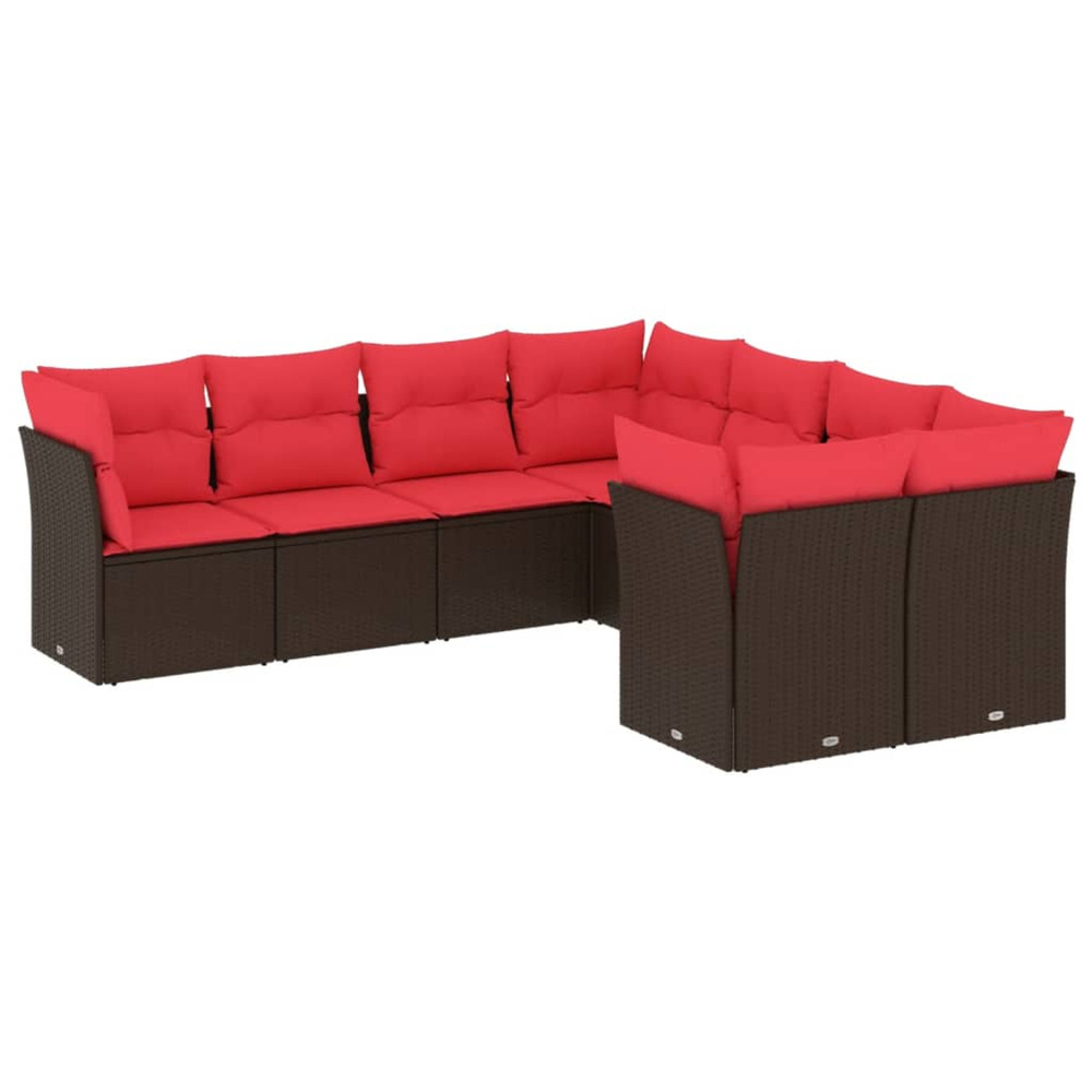 Salon de jardin 8 pcs avec coussins marron résine tressée