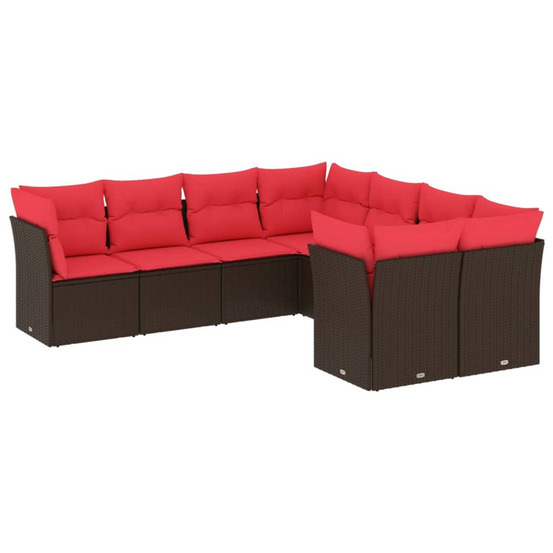 Salon de jardin 8 pcs avec coussins marron résine tressée