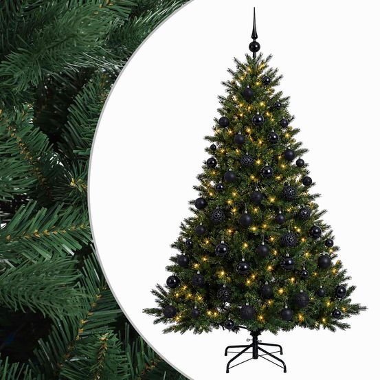 Sapin de noël artificiel avec boules 210 cm 300 led blanc chaud