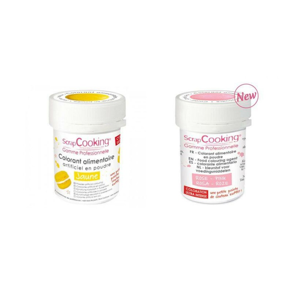 2 colorants alimentaires en poudre - jaune-rose poudré