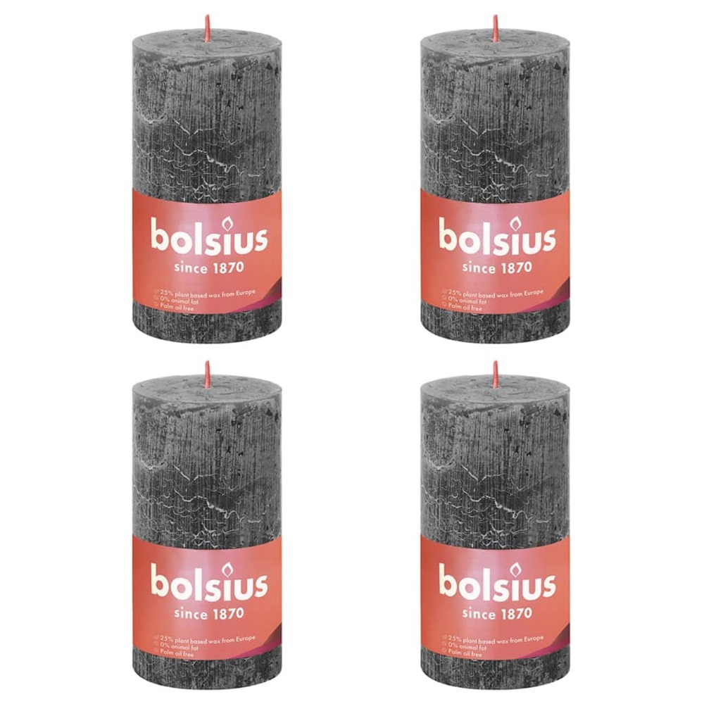 Bougies pilier rustiques shine 4 pcs 130x68 mm gris orageux
