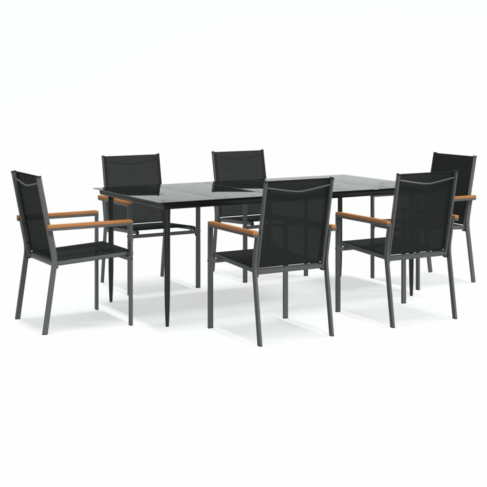 Ensemble à manger de jardin 7 pcs noir textilène et acier