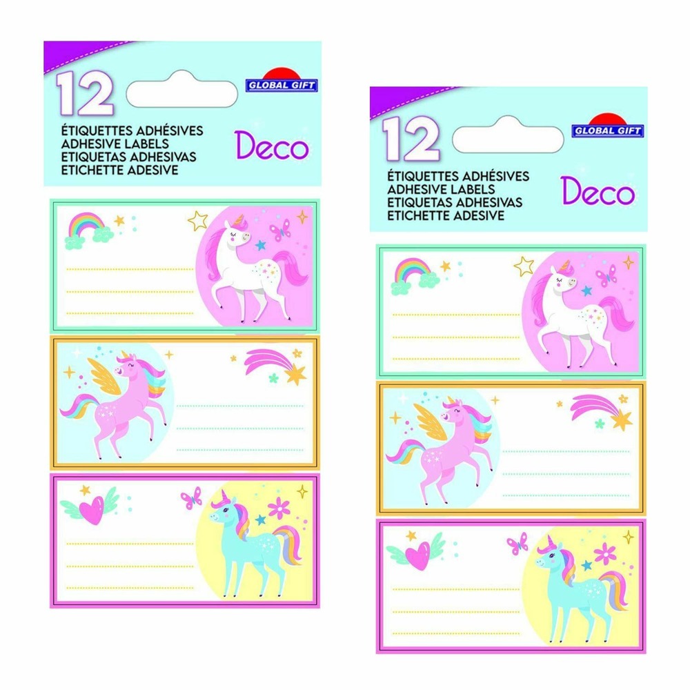 24 étiquettes adhésives scolaires - rectangle - licornes magiques