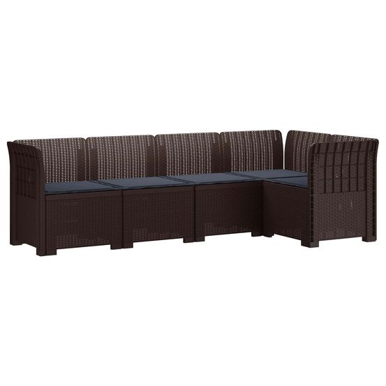 Canapé de jardin 5 places avec coussins aspect rotin pp marron