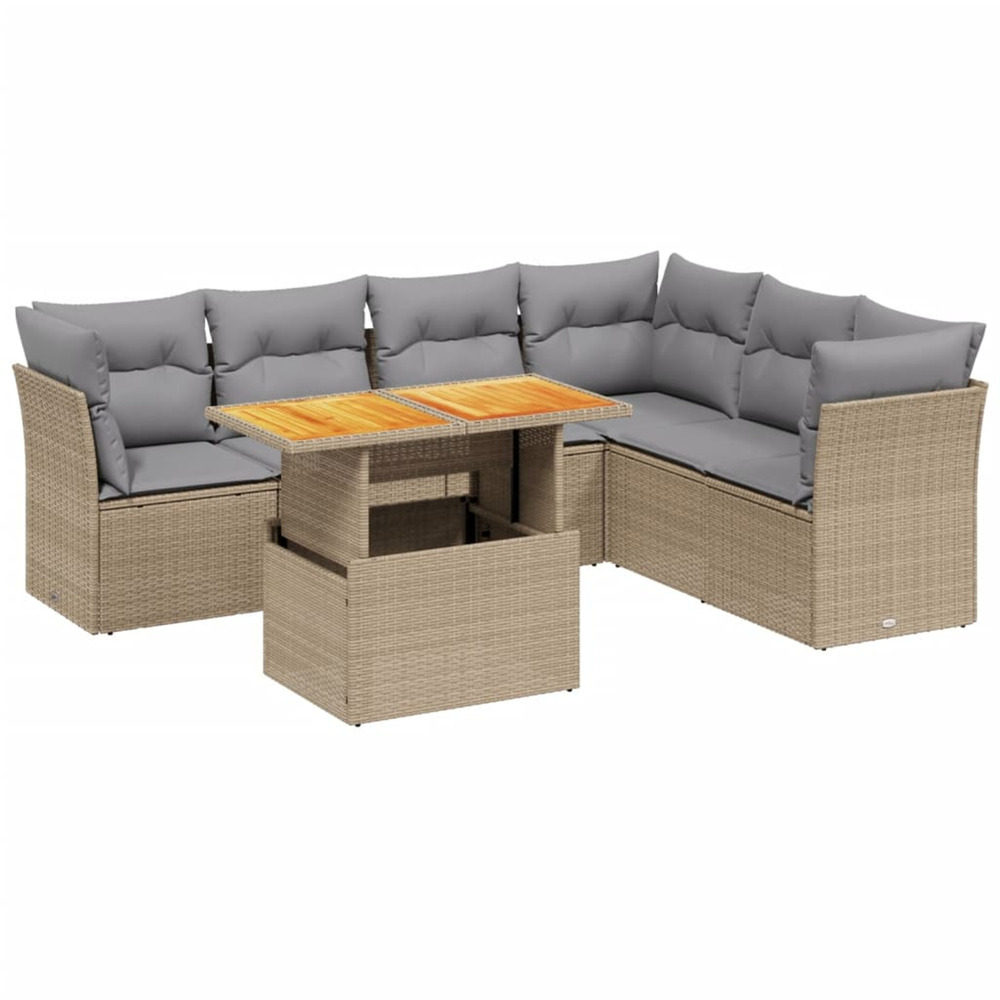 Salon de jardin avec coussins 7 pcs beige résine tressée