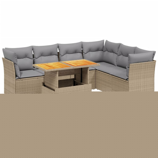 Salon de jardin avec coussins 7 pcs beige résine tressée
