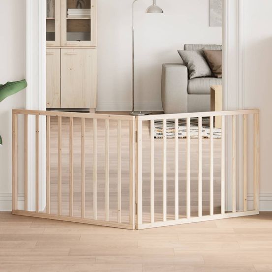 Barrière chien pliable 2 panneaux bois de peuplier sécurité 160x60cm brun