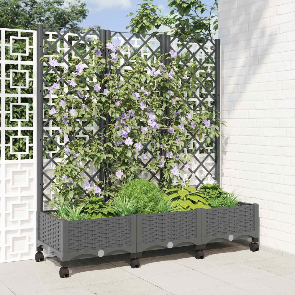 Grand bac à fleurs avec treillis polypropylène balcon croissance verticale gris clair