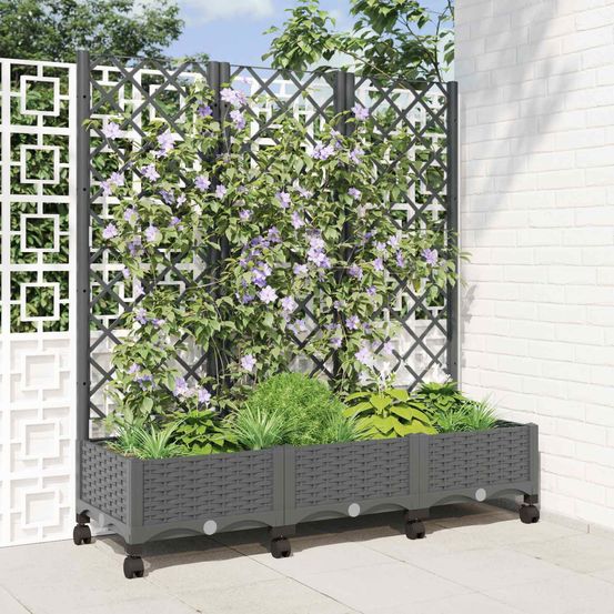 Grand bac à fleurs avec treillis polypropylène balcon croissance verticale gris clair