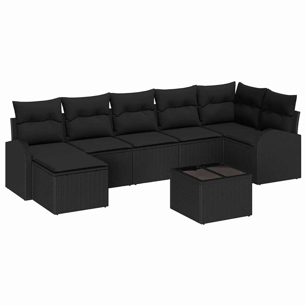 Ensemble de canapés avec coussin 8 pcs noir polyrotin