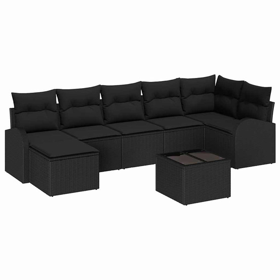 Ensemble de canapés avec coussin 8 pcs noir polyrotin