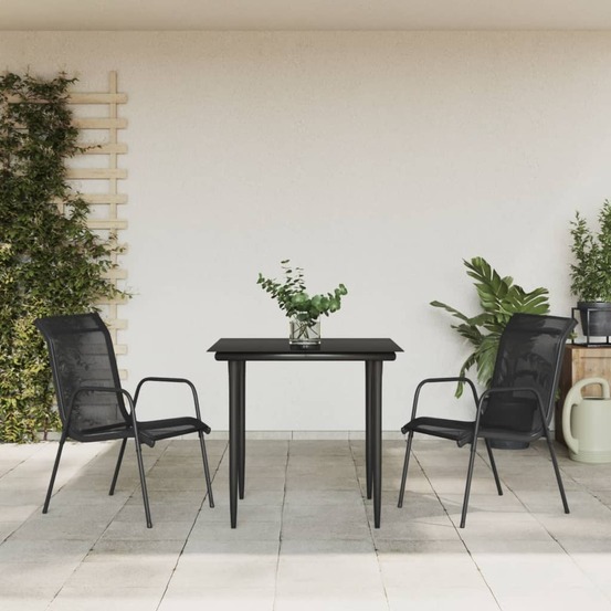 Ensemble à manger de jardin 3 pcs noir textilène et acier
