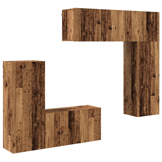 Unité murale de tv 5 pcs bois ancien bois d'ingénierie