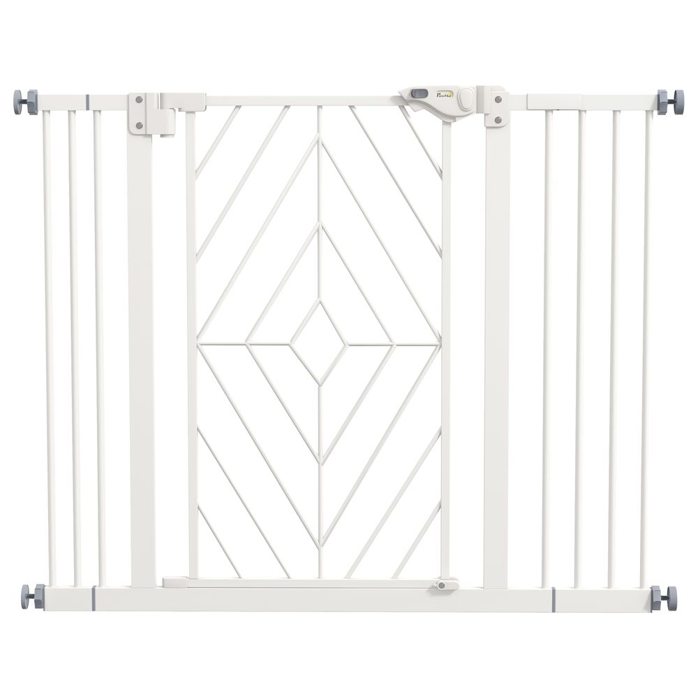 Barrière d'escalier chien acier 74-100 x 76 cm blanche porte autofermante double verrou