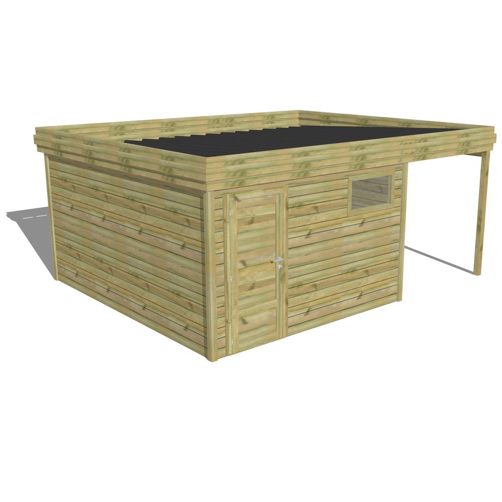 Abri de jardin bois pin traité autoclave 27mm - 5,44x4,34m / 24m2 - bac acier - abri français