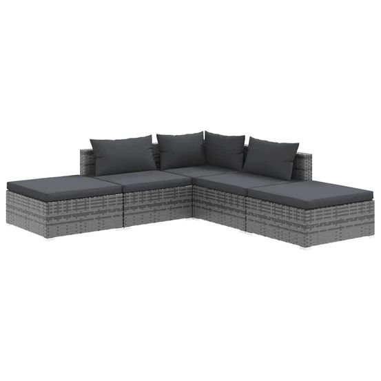 Salon de jardin 5 pcs avec coussins résine tressée gris