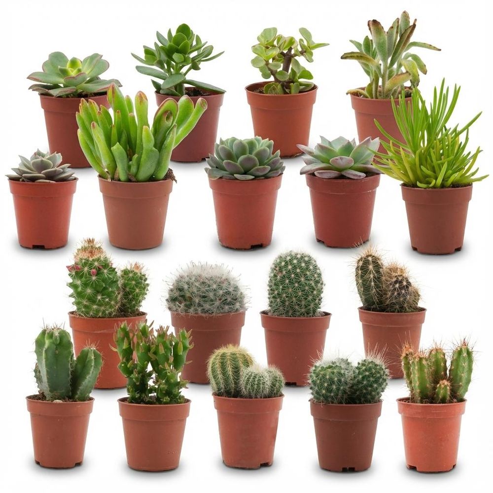 Mélange de mini cactus et plantes grasses - lot de 18 - ø5,5cm - ↕10cm - plante d’intérieur