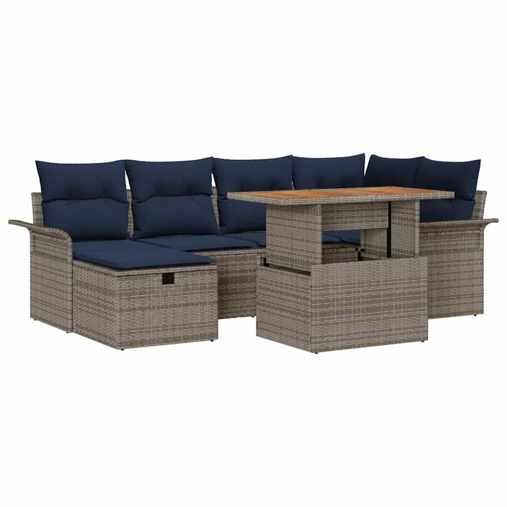 Ensemble de canapé de jardin avec coussin 7 pcs gris polyrotin