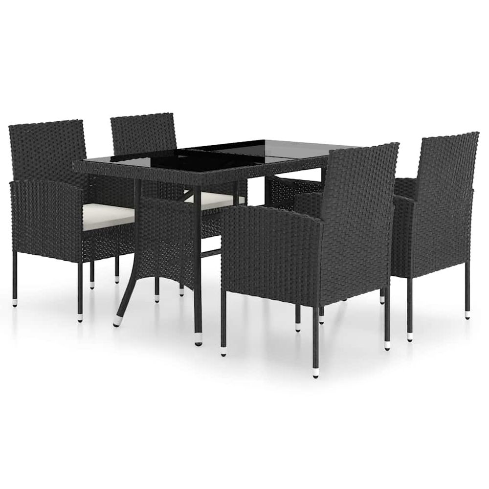 Ensemble à manger de jardin 5 pcs résine tressée noir