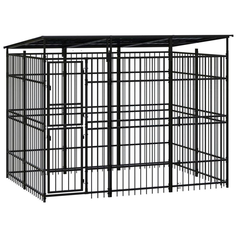 Chenil cage enclos pac animaux d'extérieur avec toit pour chiens acier 5,53 m² noir