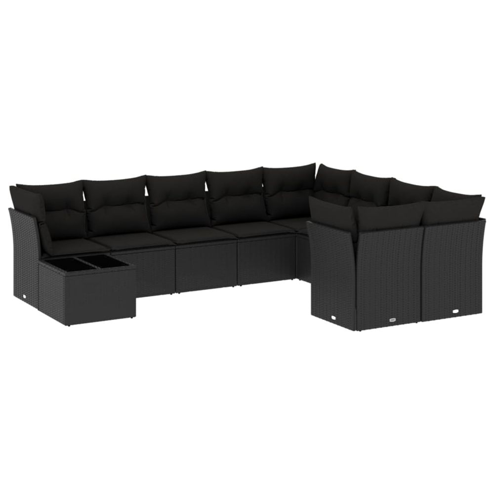 Salon de jardin 10 pcs avec coussins noir résine tressée