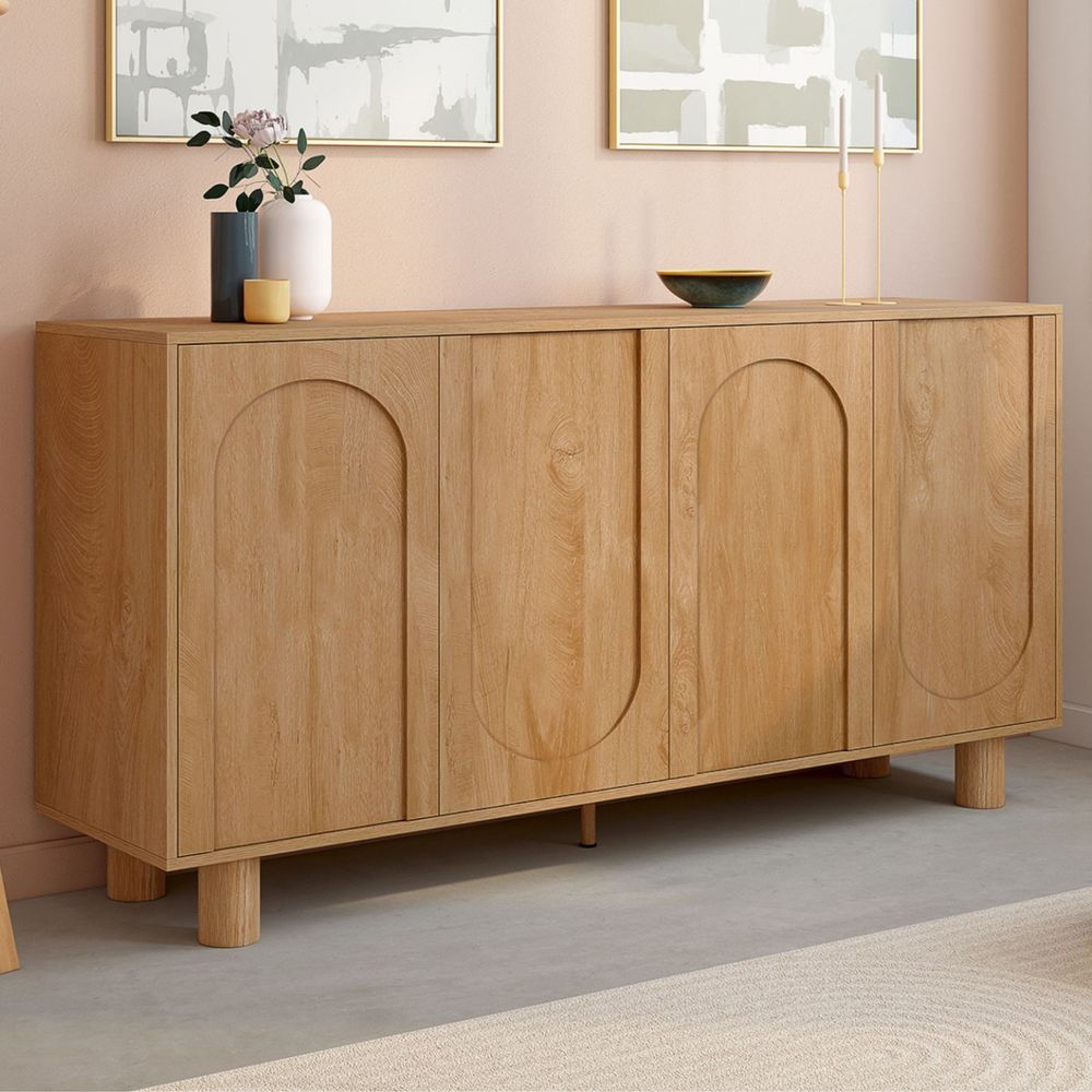 Buffet 160 cm archie 4 portes design arche bois façon chêne
