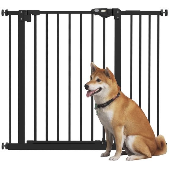 Barrière sécurité chien en métal pour portes extensible fermeture auto 74-94x77cm noir - comfortxl pet living