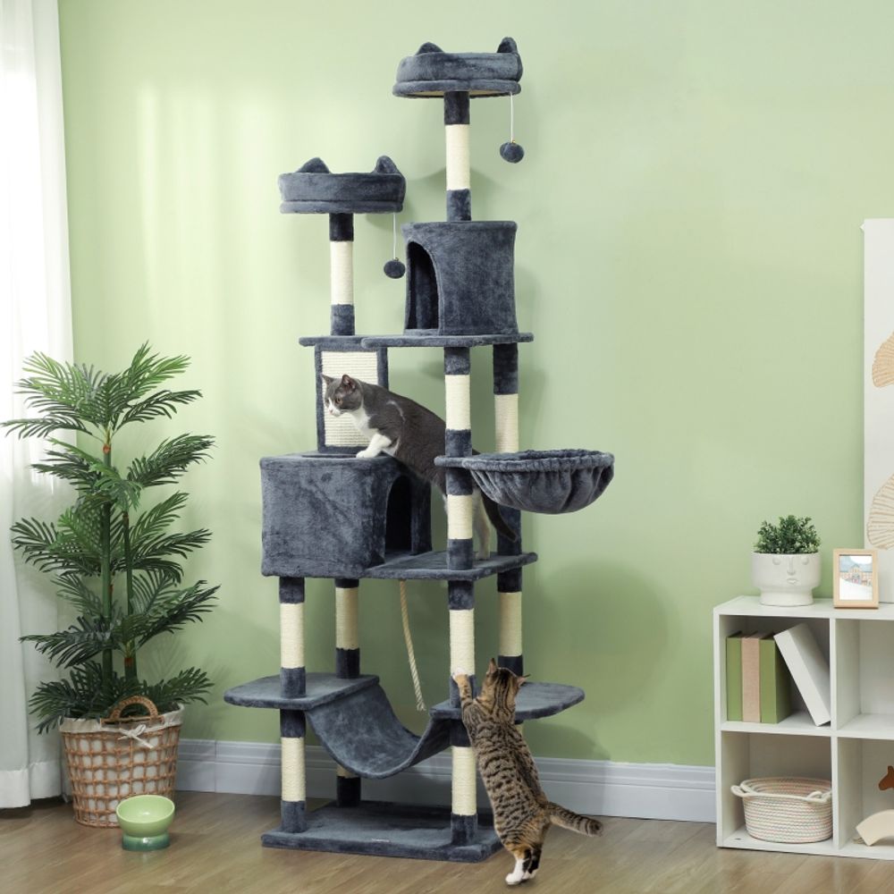 Arbre à chat géant peluche pour grands chats griffoir repos 206cm gris foncé