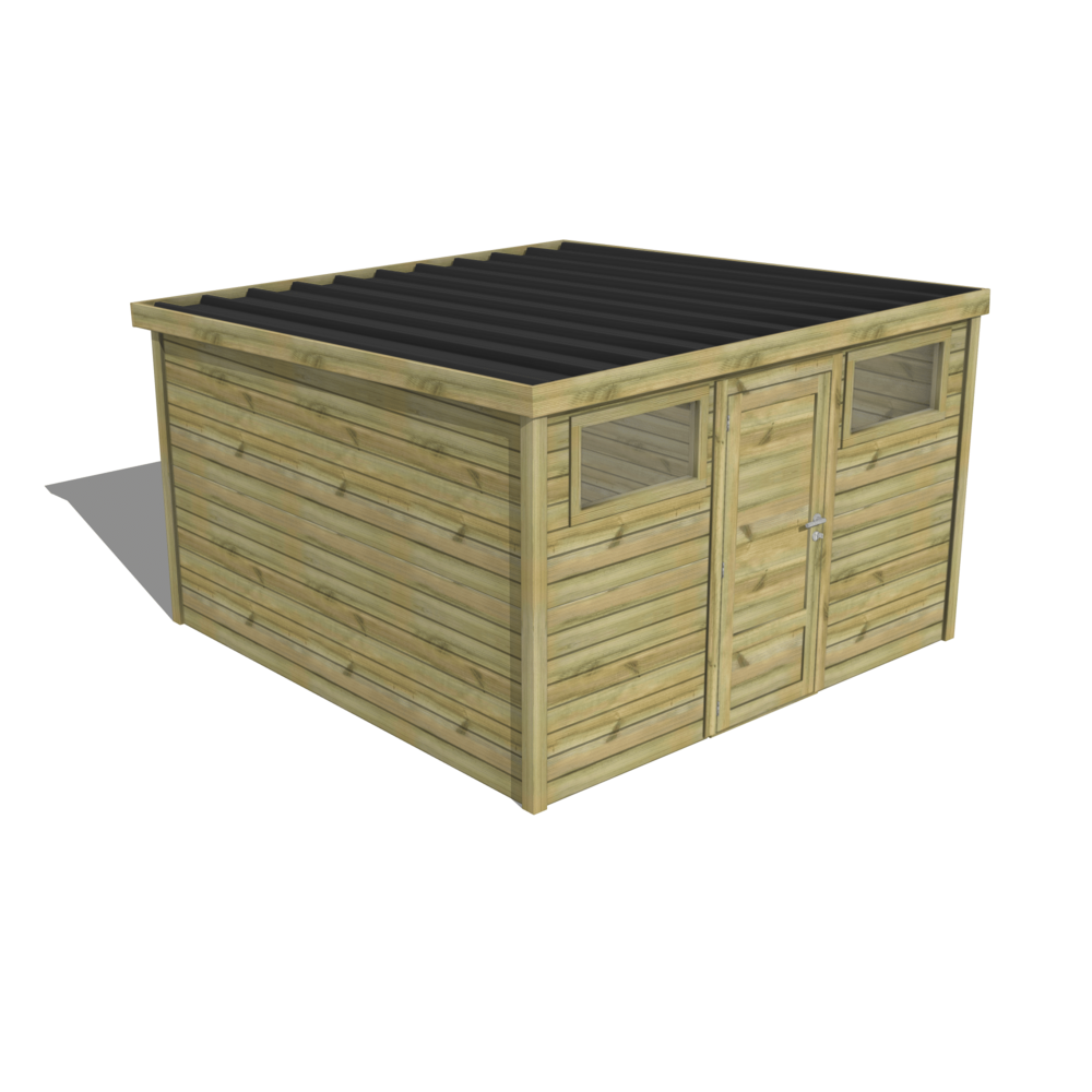 Abri de jardin bois pin traité autoclave 27mm - essentiel - 3,44x3,44m / 12m2 - bac acier - abri français