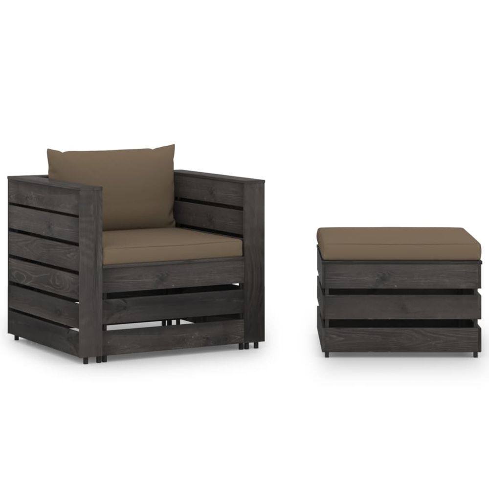 Salon de jardin 2 pcs avec coussins bois imprégné de gris