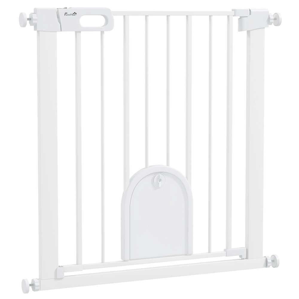 Barrière de sécurité pour animaux métal et plastique blanche 75-82 cm avec portillon