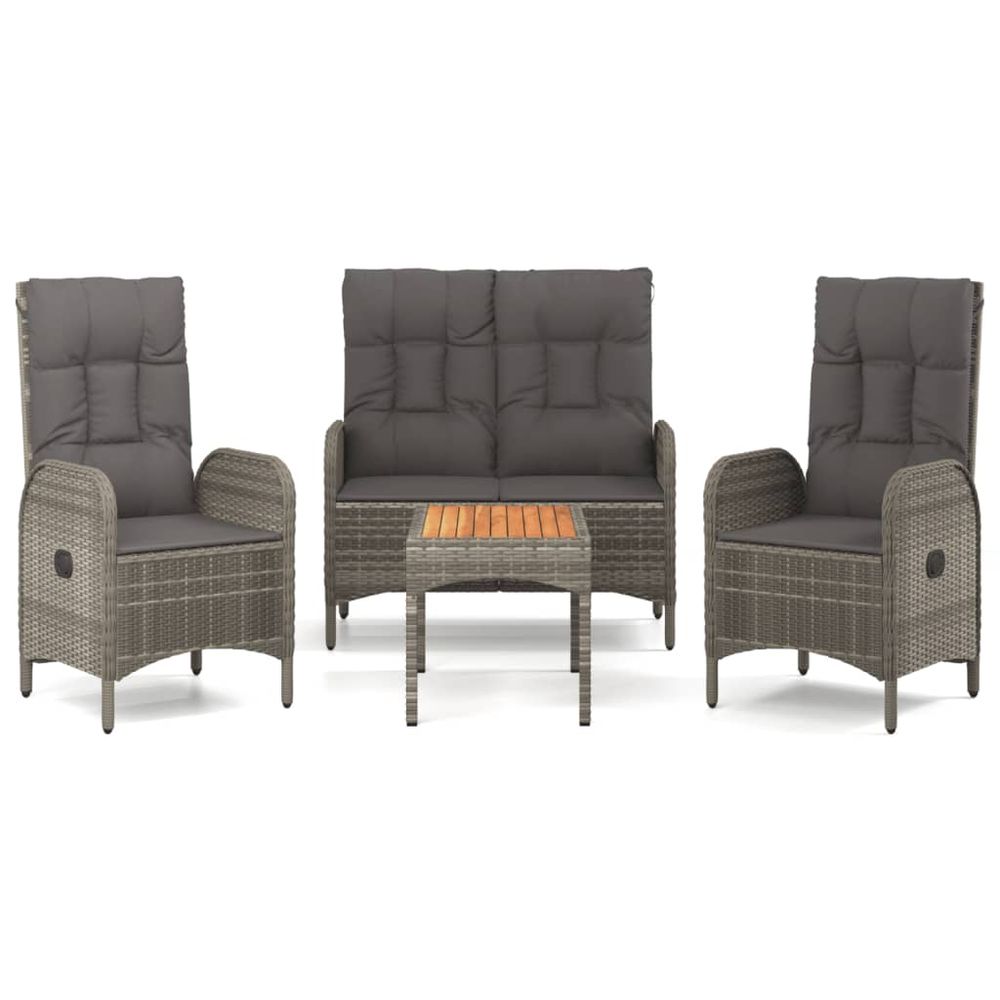 Ensemble à manger jardin 4pcs et coussins gris résine tressée