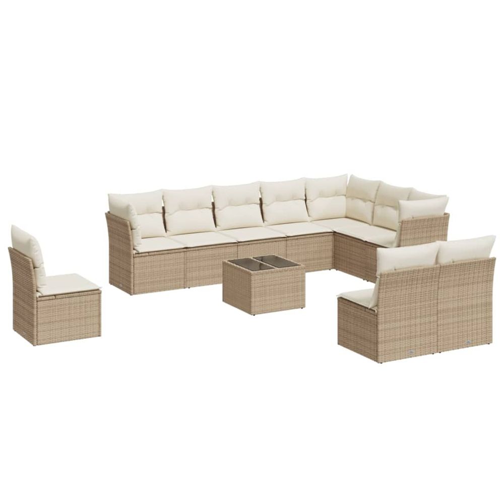 Salon de jardin 11 pcs avec coussins beige résine tressée