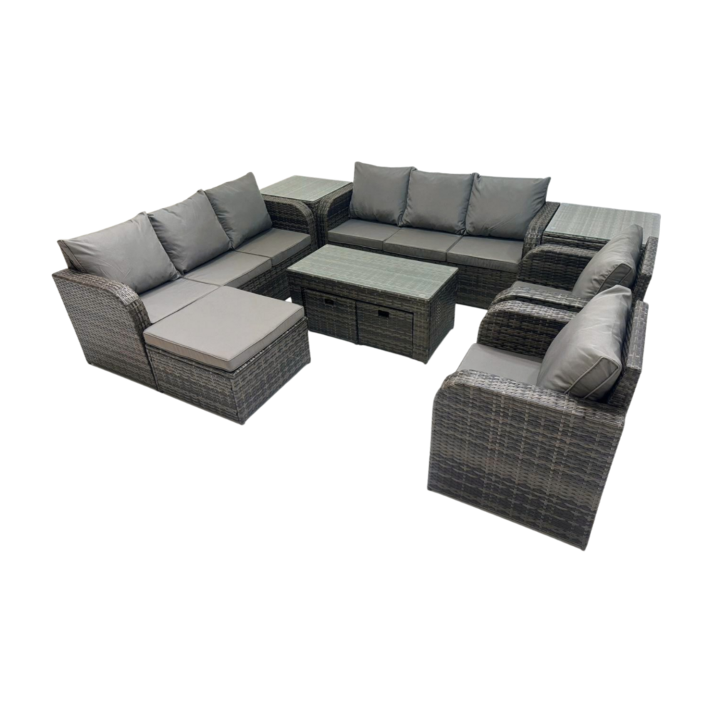 11 places ensemble de meubles de jardin avec 2 chaise inclinables table basse 2 tables d'appoint 3 tabourets gris foncé mixte