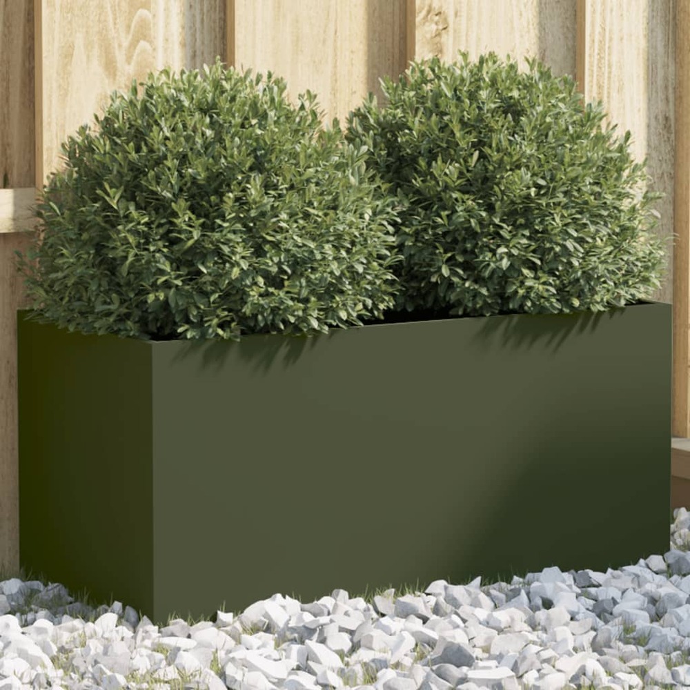 Jardinière vert olive 62x30x29 cm acier