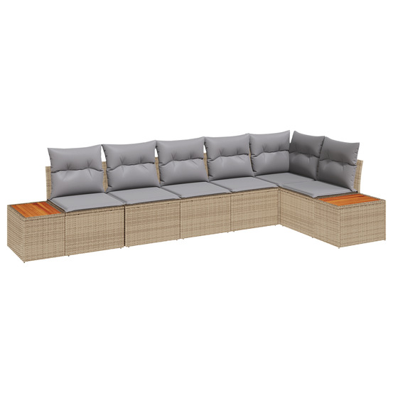 Ensemble de canapé de jardin 6 pièces avec coussins beige rattan acacia