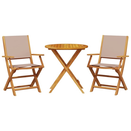 Ensemble de bistro 3 pcs taupe tissu et bois massif