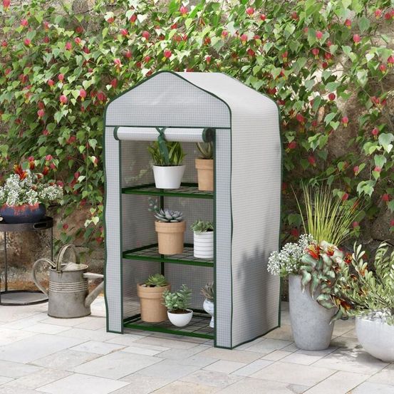 Mini serre 3 niveaux acier et pe blanc 59 x 39 x 127 cm jardin balcon protection plantes - comfortxl outdoor living
