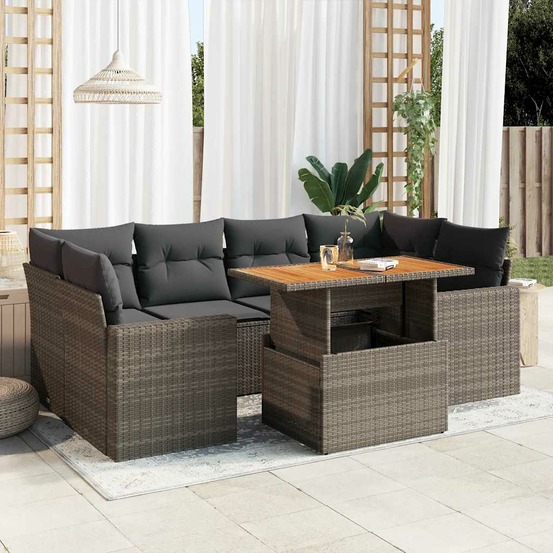 Salon de jardin avec coussins 7 pcs gris résine tressée