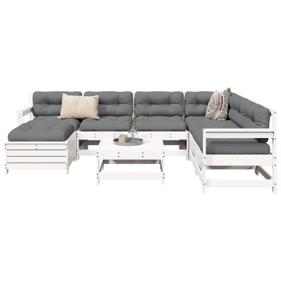 Salon de jardin 8 pcs blanc bois de pin massif