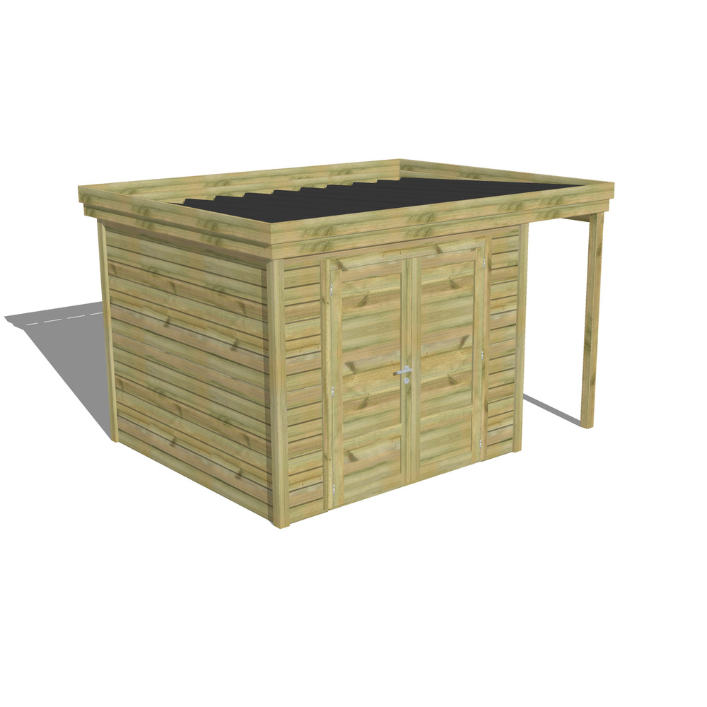 Abri de jardin bois pin traité autoclave 27mm - 3,64x2,64m / 10m2 - bac acier - abri français