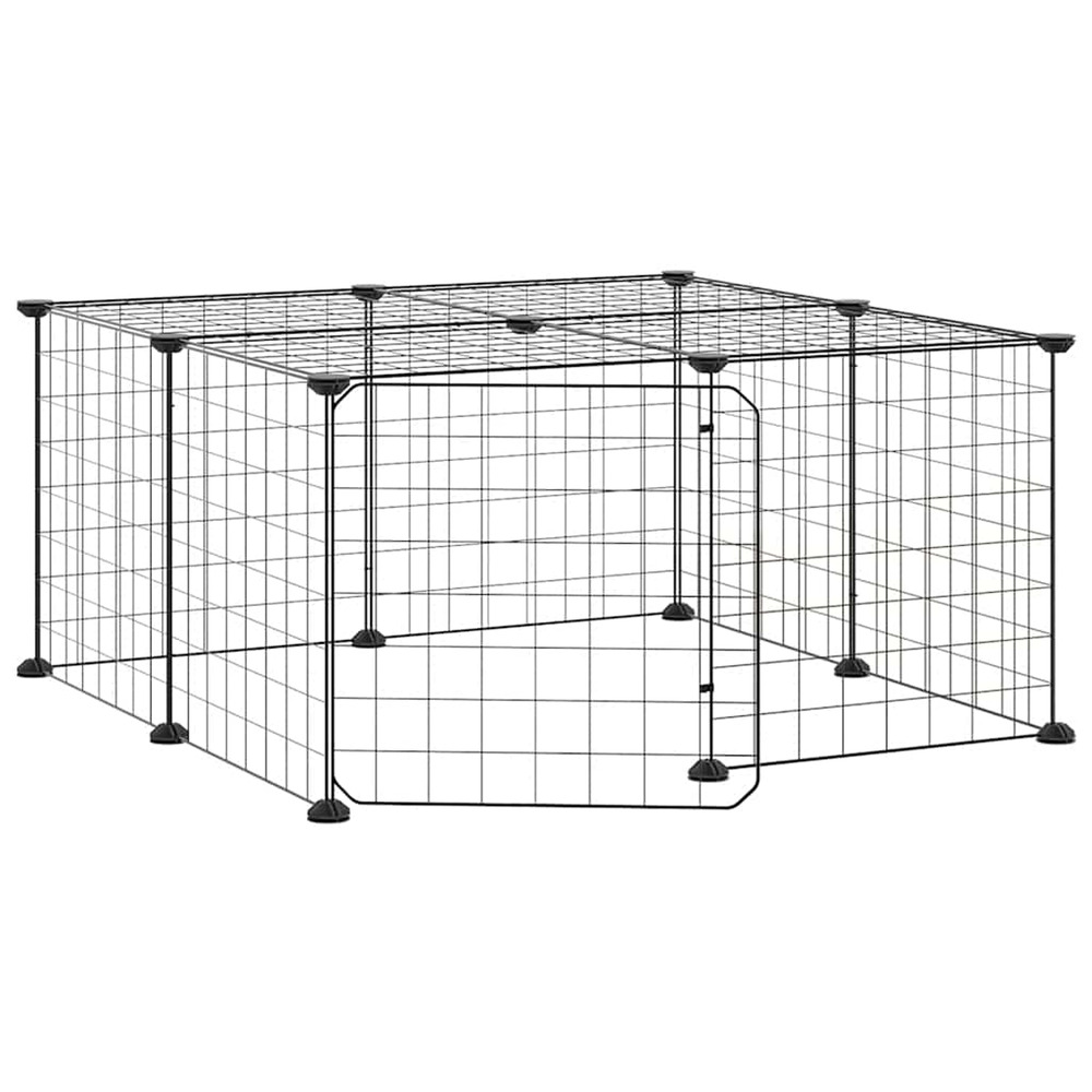 Cage animaux de compagnie à 12 panneaux et porte noir 35x35 cm