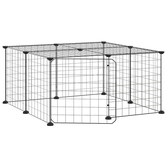 Cage animaux de compagnie à 12 panneaux et porte noir 35x35 cm