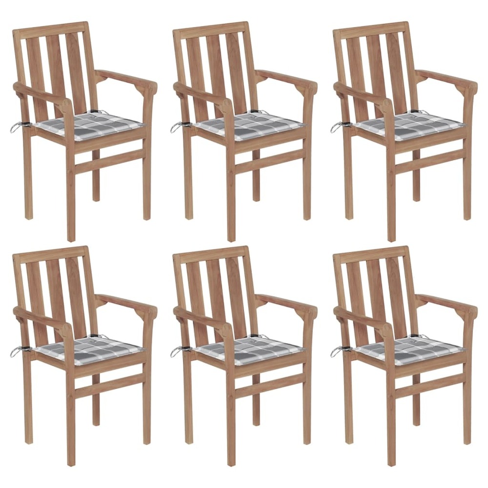 Chaises de jardin empilables avec coussins lot de 6 teck solide