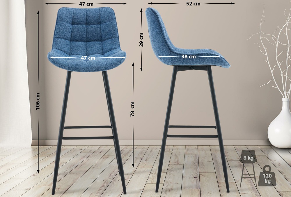 Lot de 2 tabourets de bar tissu dartford